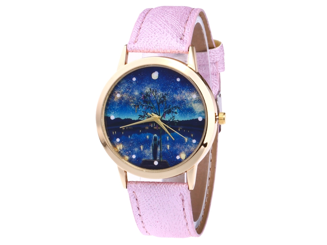 Reloj De Pulsera De Cuarzo Rosa Claro Para Mujer Con Correa De Piel Sintética, Estilo Sencillo.