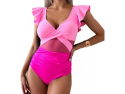 Traje de baño de una pieza para mujer con volantes y escote en V. SFUSHOS