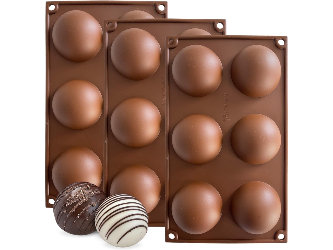 JEIIBRZUI Set de 3 moldes de chocolate en forma de cúpula color marrón chocolate