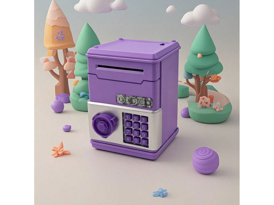 Mini alcancía con forma de cerdito para niños, alcancía creativa con contraseña Mdug (morado)