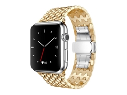 Bracelete Para Apple Watch 46/49/45/44mm - Metal Com Textura De Dragão Dourada