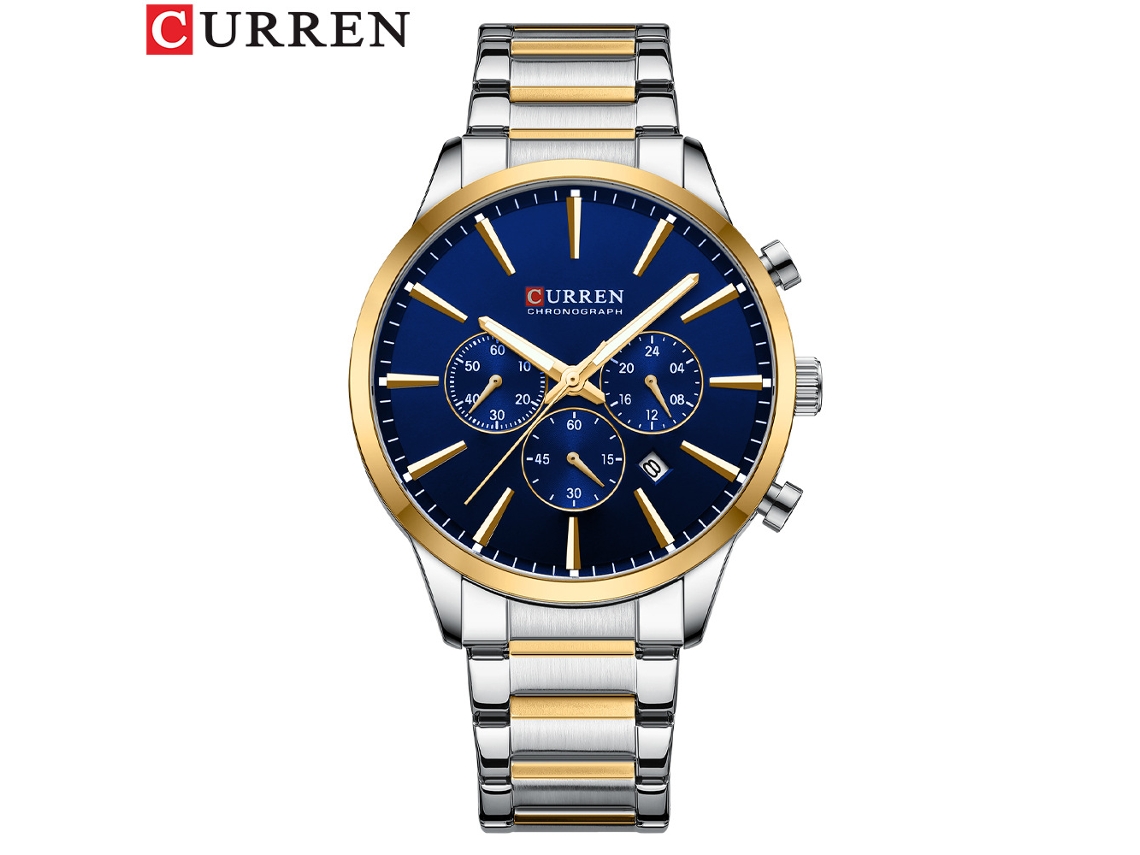 Reloj de cuarzo para hombre, resistente al agua, con calendario redondo y seis manecillas (azul oscuro).