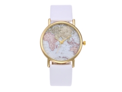 Reloj De Pulsera Zhoulianfa Para Mujer, Diseño De Mapa, Piel Sintética, Cuarzo, Blanco.