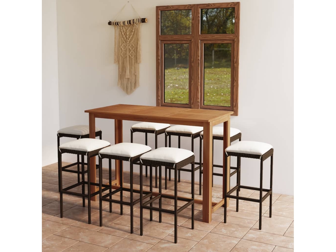 Juego de bar de jardín con cojines marrones, Dkd Home Decor