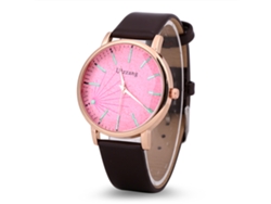 Reloj Analógico De Cuarzo Ulzzang Para Mujer Con Esfera Grande Y Correa De Pu Rosa Café.