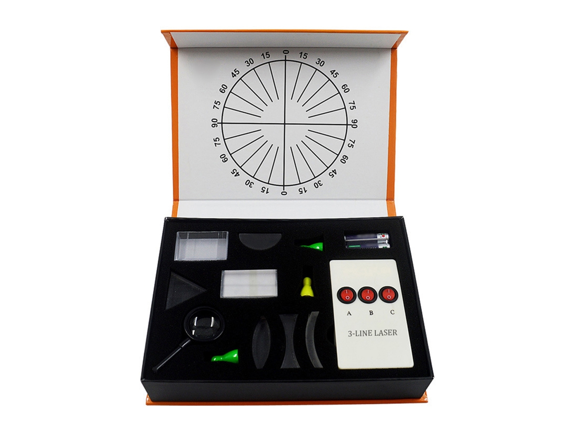 Juego De Equipos Ópticos De Laboratorio Con Lentes Cóncavas, Convexas Y Prisma Para Experimentos Físicos.