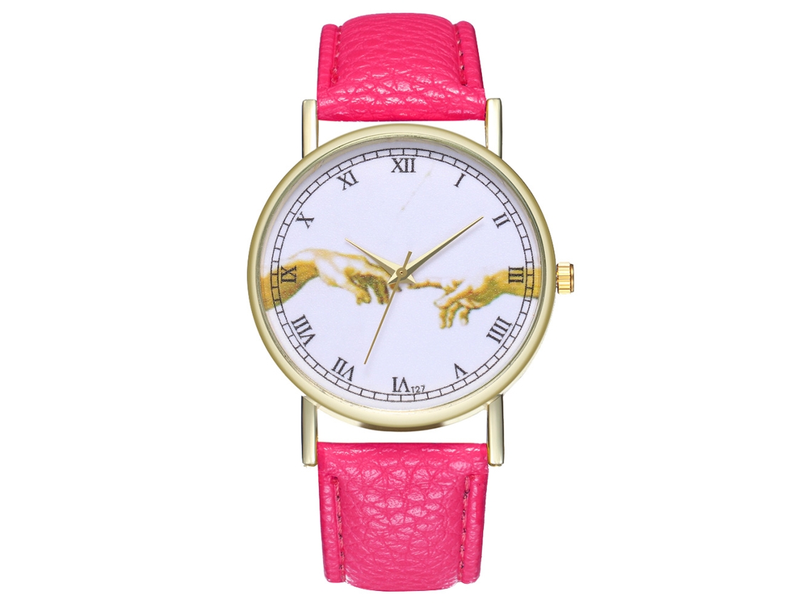 Reloj Analógico De Cuarzo Para Mujer Con Correa De Pu De Diseño Clásico, Rosa Y Rojo.