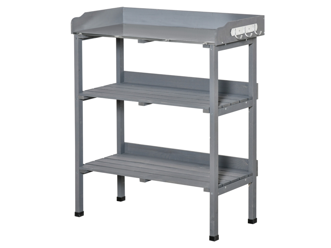 VPMKP - Mesa de jardinería Outsunny para plantas metal y madera 76x37x89 cm