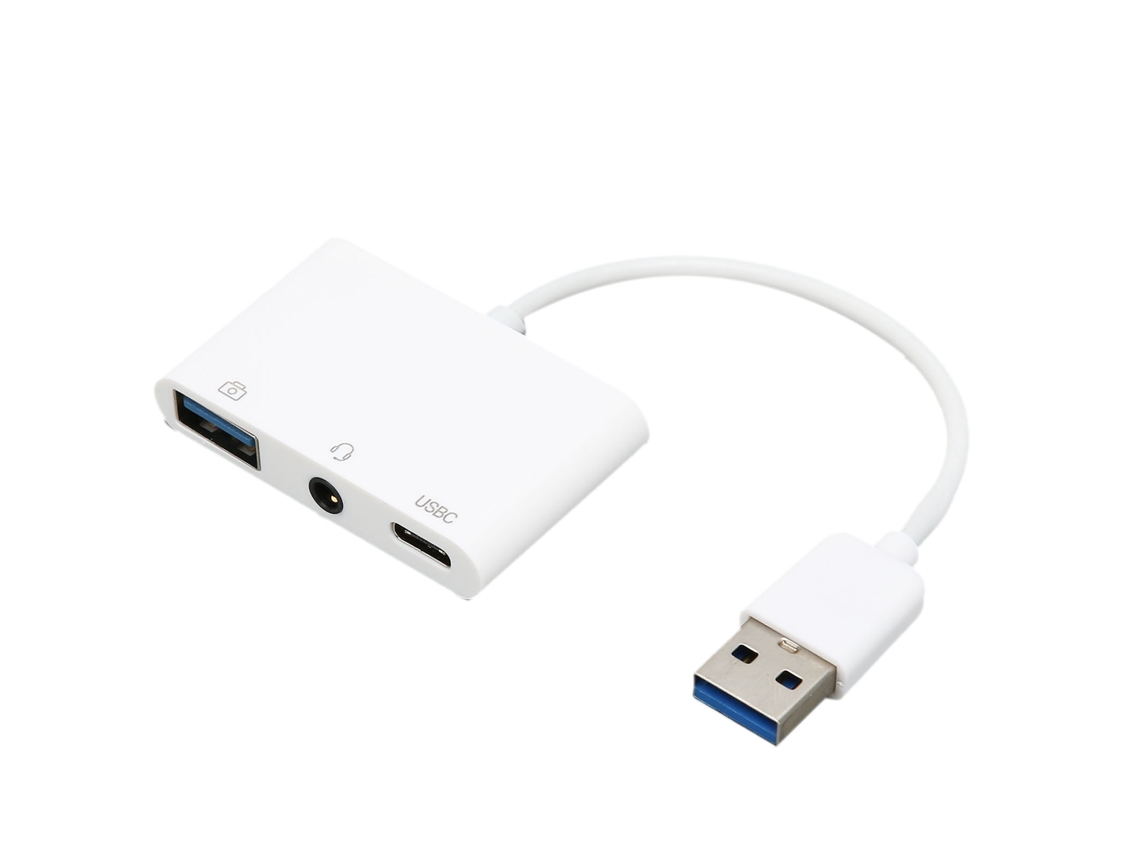 Adaptador De Cargador De Auriculares Multifuncional 3 En 1 Usb 3.0 A 3,5 Mm, Usb-c, Abs Blanco