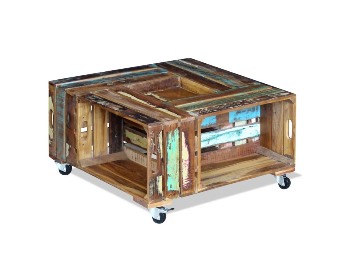 Mesa de Centro de Apoyo 70X70X35 Cm Madera Reciclada Maciza