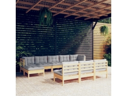 10 Piezas Conjunto Lounge De Jardim C/ Almofadões Cinzentos Pinho Dkd Home Decor