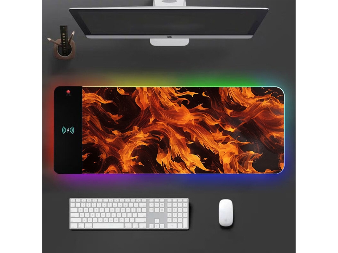 Alfombrilla Para Ratón Gaming Con Luz Led Rgb, Carga Inalámbrica De 15 W, Alfombrilla De Escritorio De 800x300x3 Mm Con 17 Modos De Iluminación Digitallab