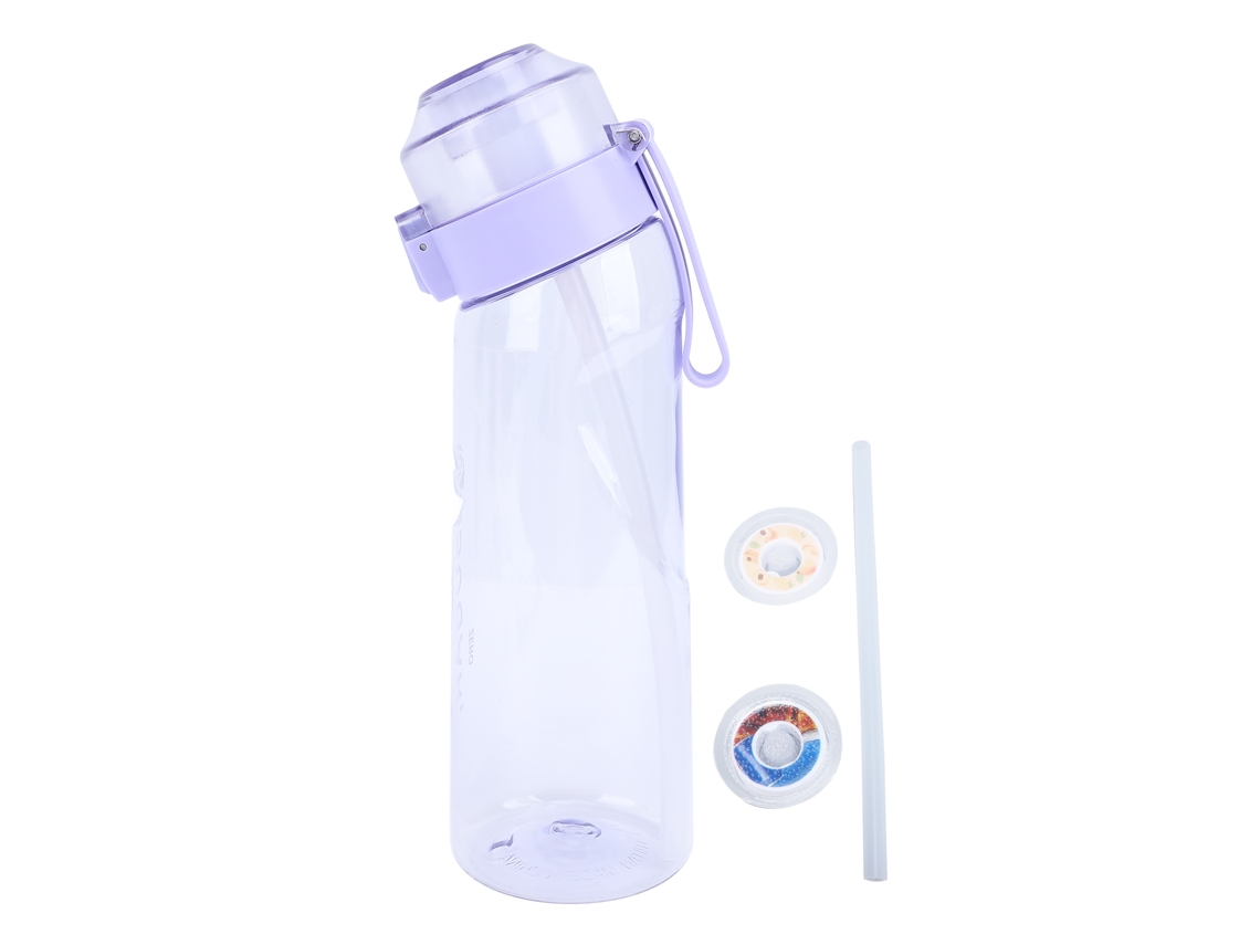 Botella De Agua Aromática Air Scent De 650 Ml Con Pajita Y 2 Anillas Para Uso En Exteriores - Morada