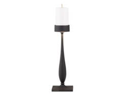 Lámpara de mesa inalámbrica Perpetua de estilo barroco, fabricada en aluminio fundido con acabado negro, módulo LED con batería reemplazable y regulador táctil integrado.