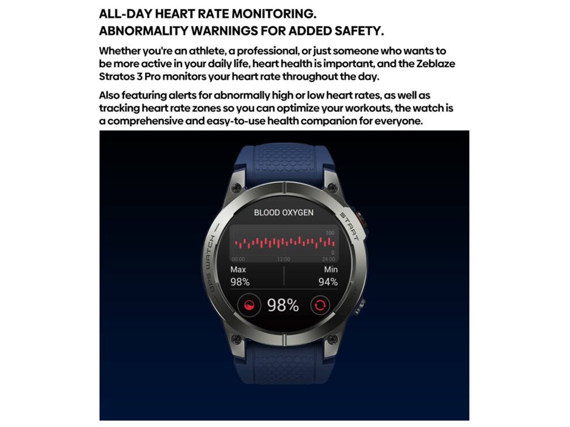 Reloj Inteligente Zeblaze Stratos 3 Pro Monitor De Presión Arterial Y Frecuencia Cardíaca Reloj De Fitness