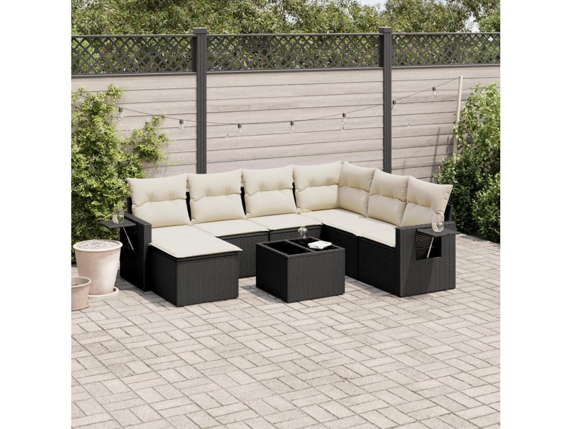 Conjunto de sofá de jardín de 8 piezas con cojines en mimbre sintético negro de DKD Home Decor