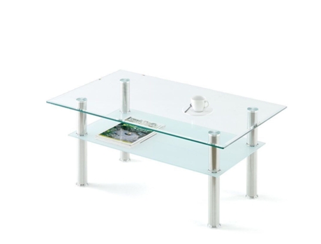 Mesa de Centro de Cristal Templado 2 Niveles, Blanco 90x50 cm SALDOSYSTOCKS