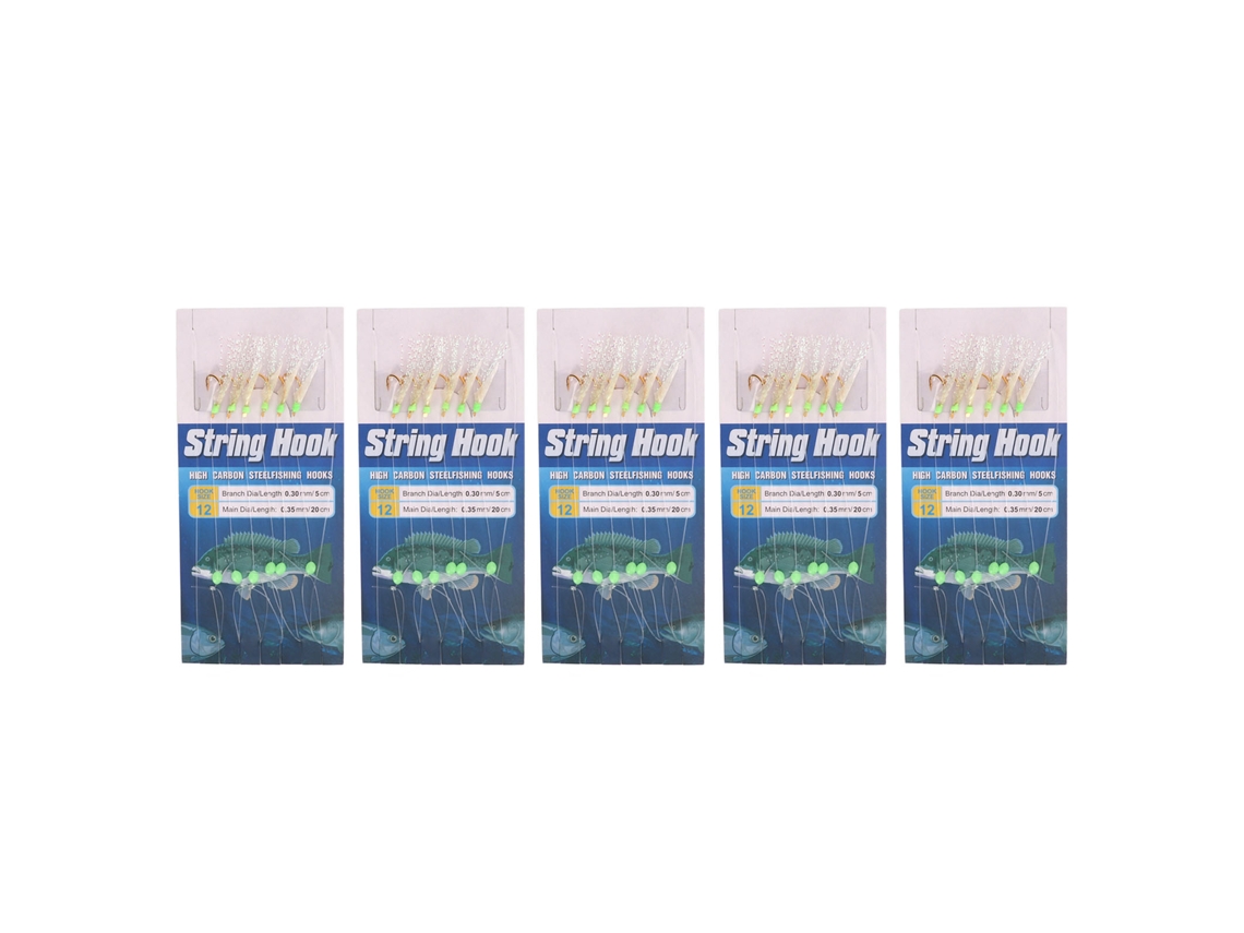 5 Set De Cebos De Pesca Luminosos Con Anclas De Acero Carbón 6 Anzuelos Talla 12 Para Pesca