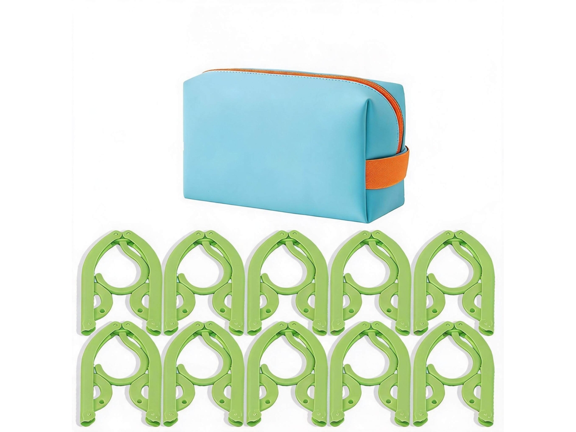 Juego de perchas de viaje plegables CHRUI - 10 perchas de plástico + bolsa (verde)