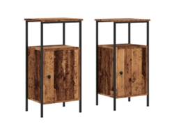 Juego de 2 mesitas de noche de madera reciclada, madera vieja, EXCLUSIVA MAISON