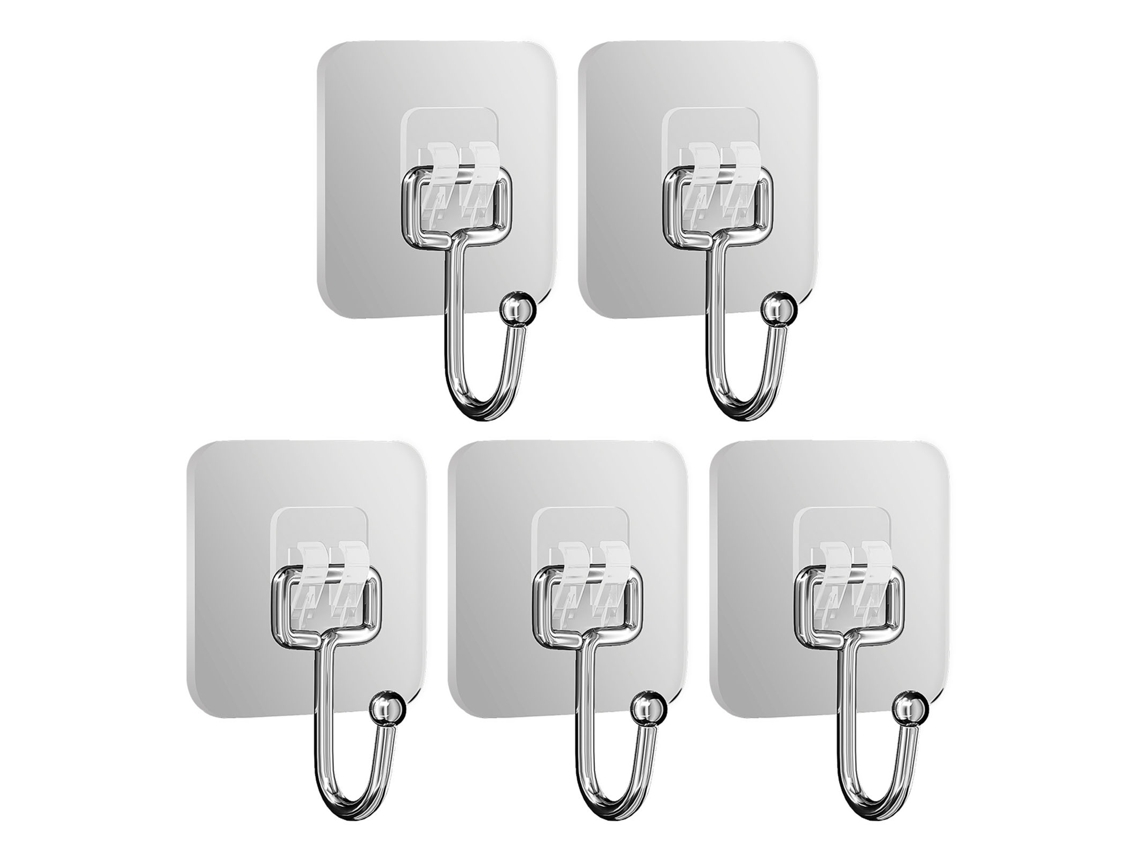5 ganchos adhesivos potentes, transparentes y gruesos, sin clavos, para baño y cocina.