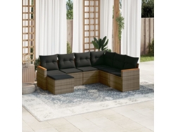 Conjunto de sofá de jardín de 7 piezas con cojines, mimbre gris, DKD Home Decor