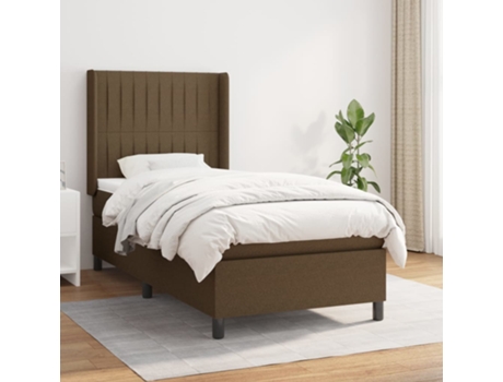 vidaXL Cama con somier y colchón 90x190 cm tela marrón oscuro