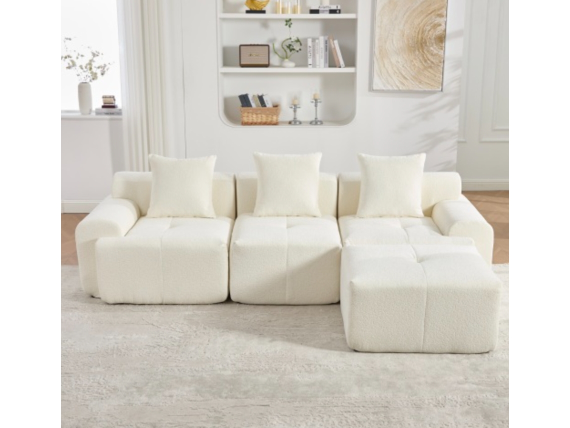 Sofá Modular 3 Plazas 268×102×78 Cm - Memory Foam, L En Forma, Sin Montaje - Beige