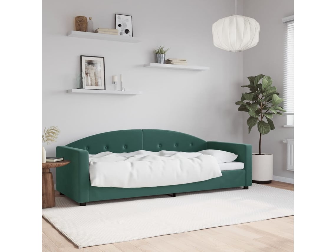 Sofá Cama Sin Colchón Terciopelo Verde Oscuro 80x200 Cm