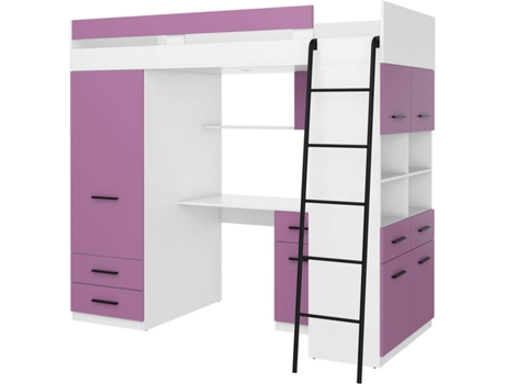 Litera con Escritorio BIM MUEBLES NIVEL L Blanco y Morado (Medidas colchón: 90x200 cm)