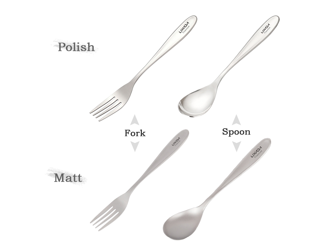 Juego De Cubiertos Ligeros De Titanio Para Acampar, Hacer Senderismo Y Picnics: Tenedor Y Cuchara Con Estuche.