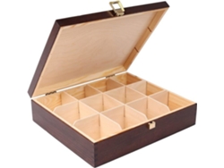 Amantes del Té - Decoración Creativa - Madera Marrón Oscuro - 12 Compartimentos - 29x25x7,5cm - Desmontable