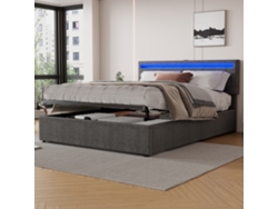 Cama De 160x200 Con Led, Usb-c Y Espacio De Almacenamiento, Color Gris.