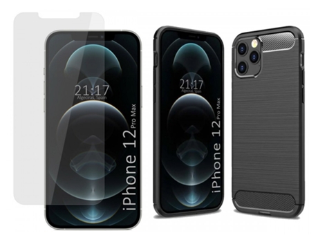Carcasa + Protector de Pantalla iPhone 12 Pro Max (6.7) TUMUNDOSMARTPHONE Pack Negro