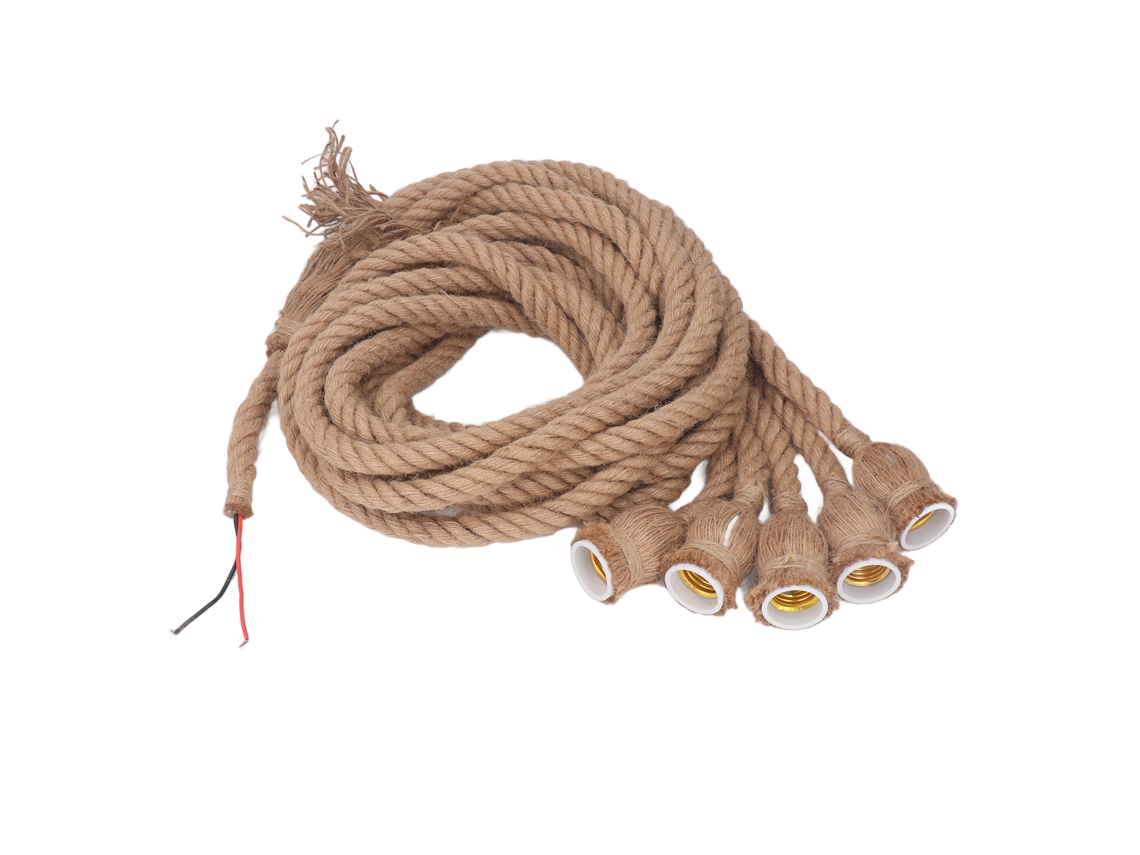 Lámpara colgante vintage de cuerda de mimbre, modelo 2026, con 5 bombillas, 2 metros de largo, base E27/E26, 100-240V, ideal para bares, cafeterías y hogares.