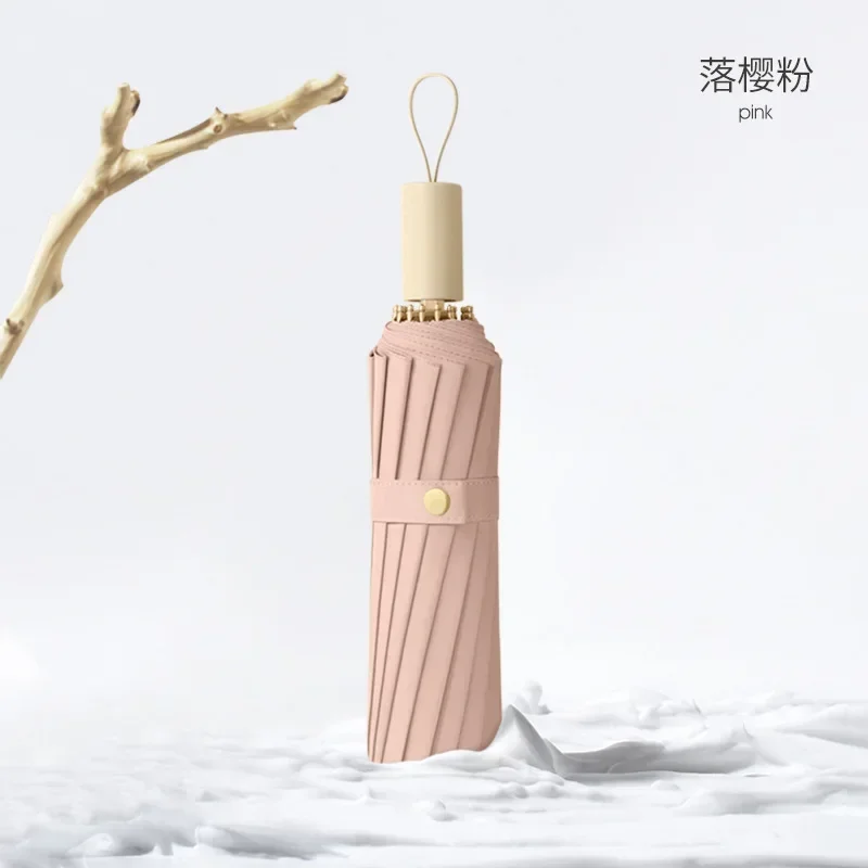 Paraguas Rosa Para Mujer, Color Liso, Protección Uv, Tamaño Grande, 16 Varillas, Plegable En 3 Partes, Resistente A La Intemperie.