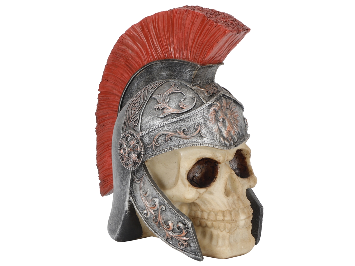 Estatua de resina con forma de calavera de soldado para decoración de mesa.