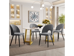 Conjunto Comedor 117x68 Cm - Mesa Rectangular Moderna Con 4 Sillas, Terciopelo Gris, Patas Doradas