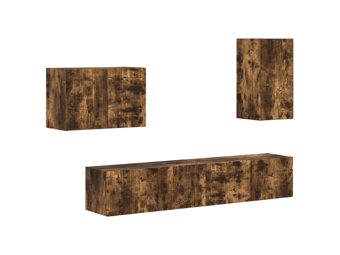 Conjunto de mueble de TV de pared de 4 piezas en roble ahumado EXCLUSIVO DE MAISON