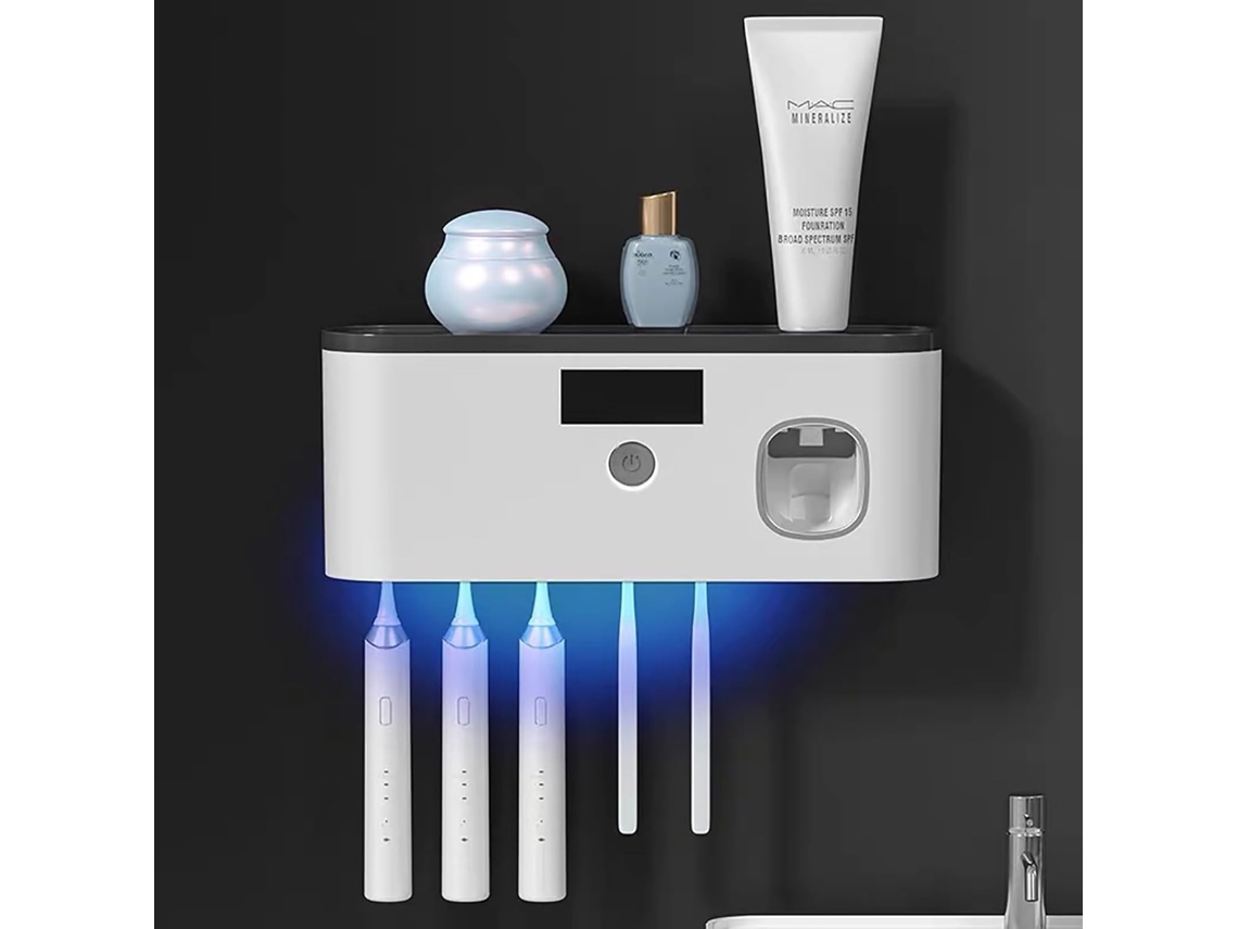 Esterilizador de cepillos de dientes UV recargable con dispensador automático de pasta de dientes/Negro Gertiz