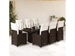 Conjunto de bistró de jardín de 9 piezas con cojines de mimbre marrón DKD Home Decor