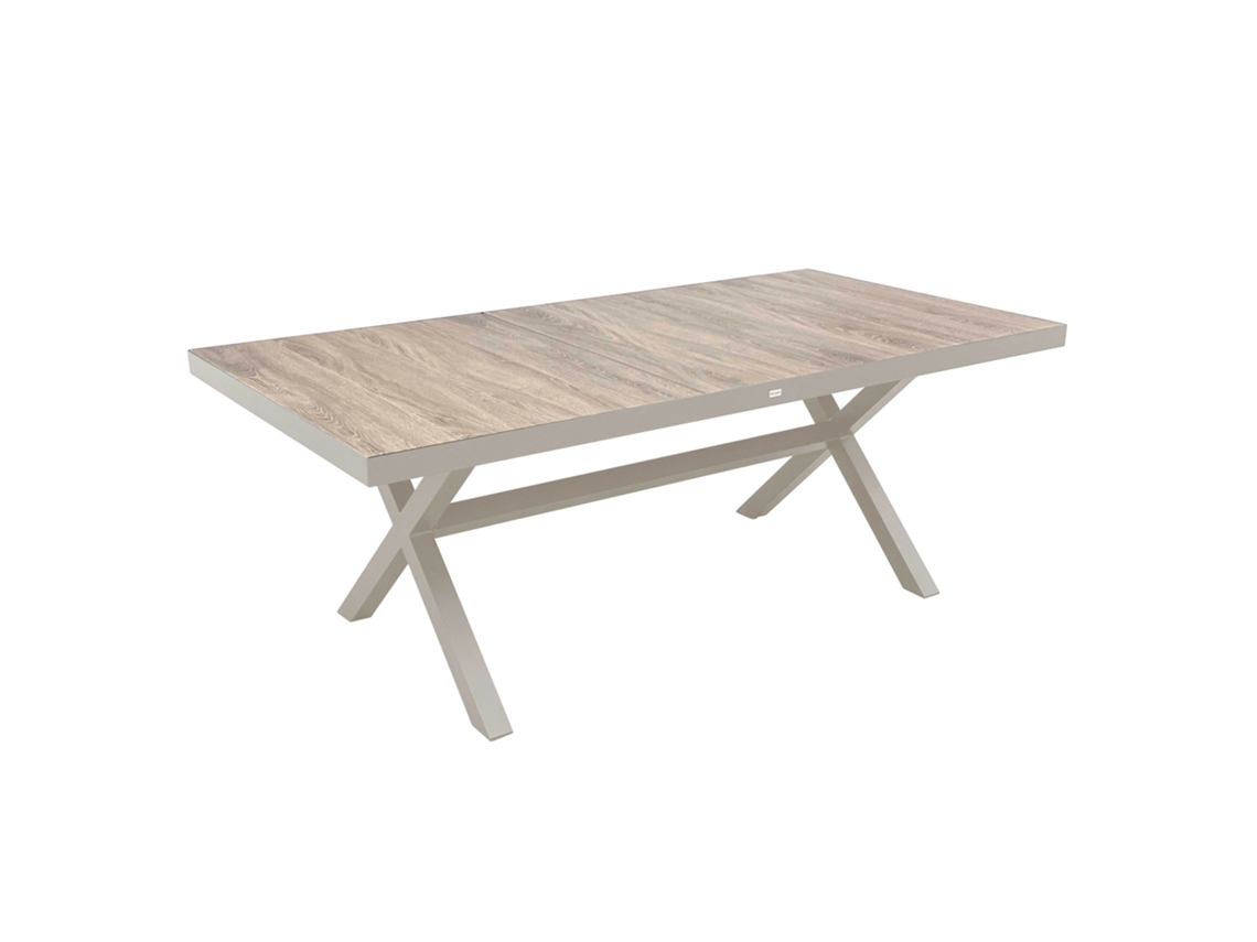 Mesa de Jardín OVIALA en Aluminio y Cerámica Efecto Madera para 8 Personas 201x100 cm