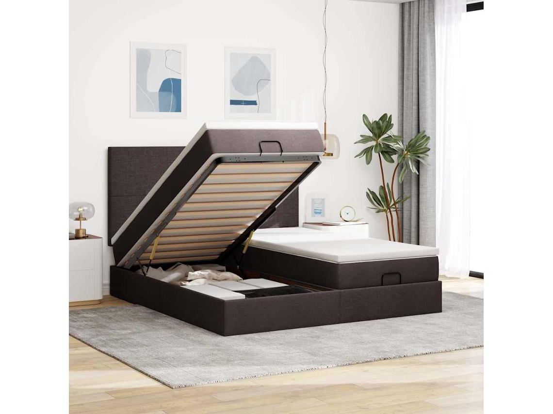 Estructura Cama Otomana Colchones Tela Marrón Oscuro 180x200cm