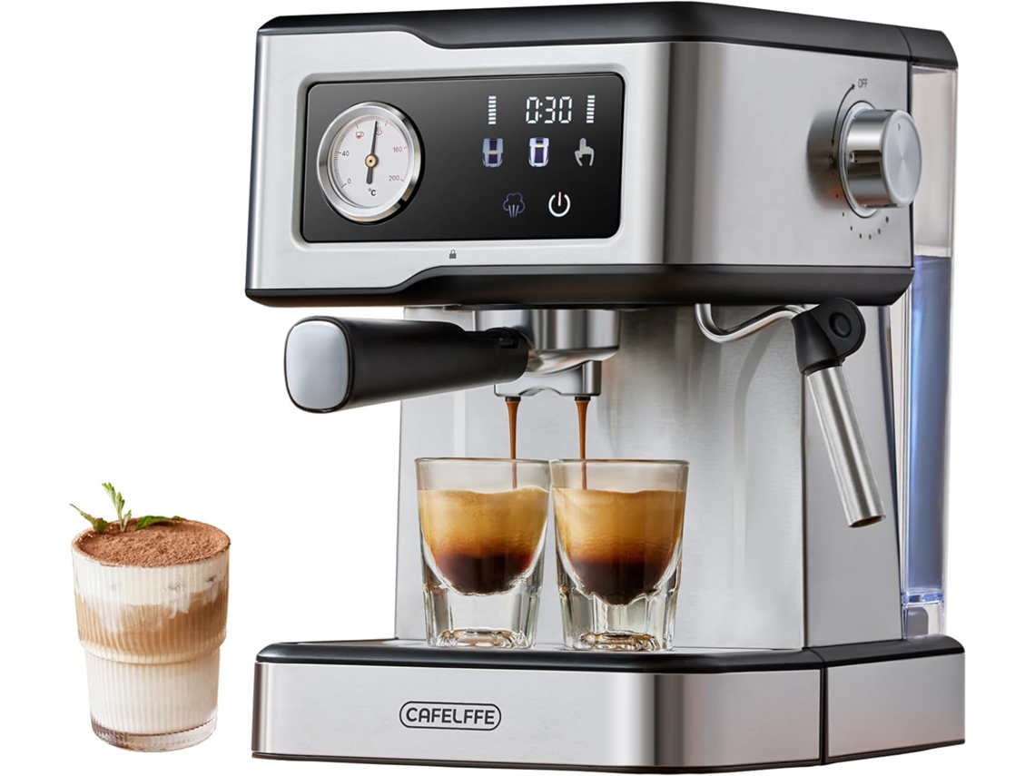 Cafetera Espresso MK 901 20 Bar, Espumador de Leche, 950W, 1.5L, Pantalla Táctil y Cuerpo de Acero Inoxidable Cafelffe