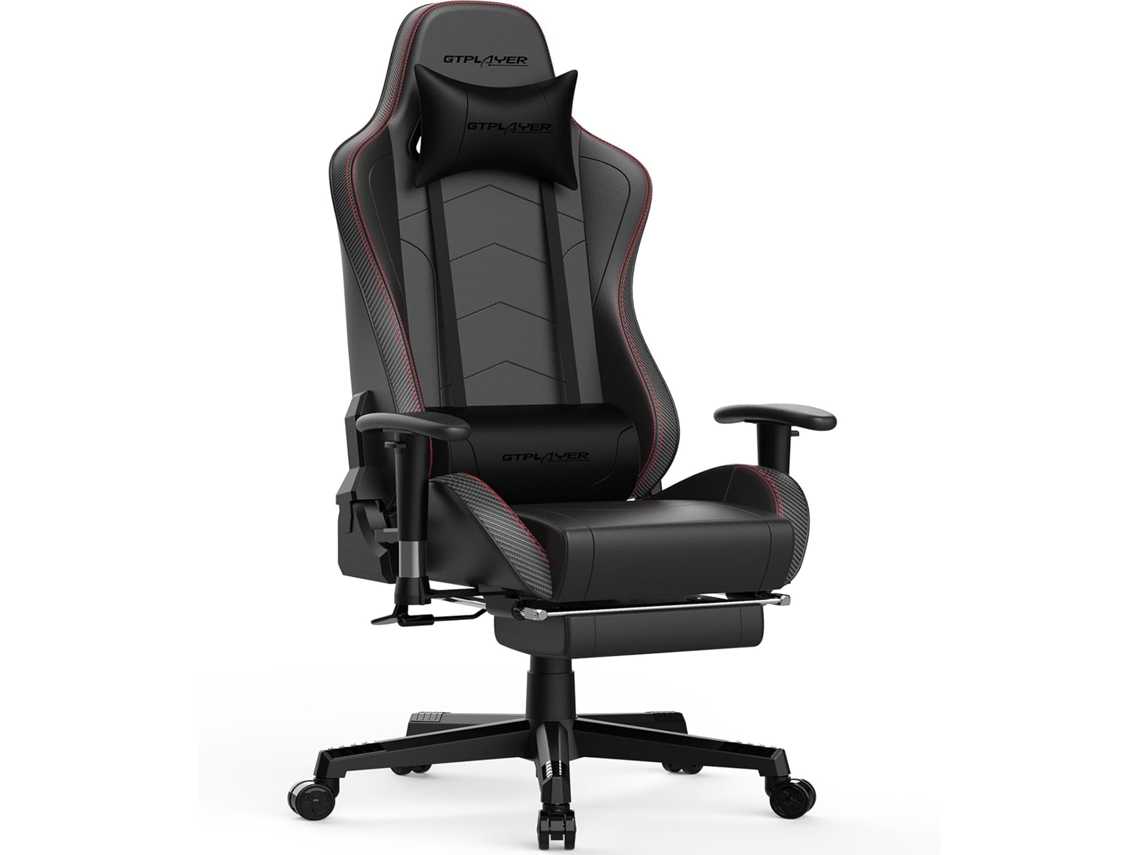 Silla GTPLAYER Gaming con Altavoz Bluetooth Reposapies Escritorio Oficina Gamer Ergonomica con Cojín Reposabrazos 3D Ajustables Negro