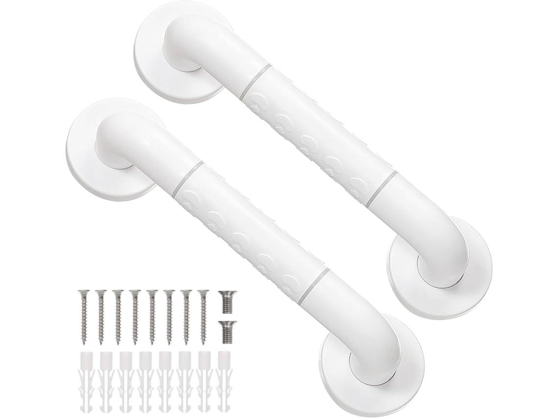 Juego de 2 manijas de ducha de 30 cm con agarre antideslizante y círculos luminosos de seguridad, en acero inoxidable.