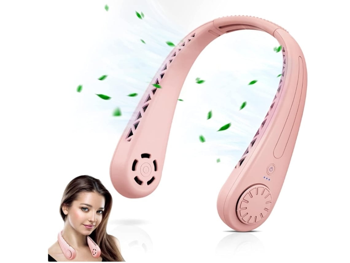 Ventilador de cuello portátil sin aspas, ventilador personal de 360 grados, ventilador colgante de cuello, 3 velocidades, rosa USHION