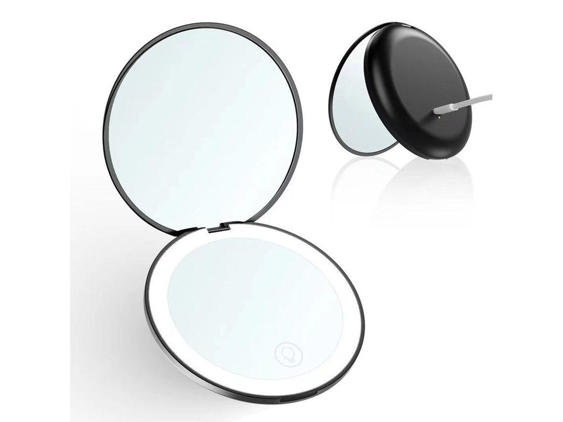 Espejo De Bolsillo Compacto Recargable De 8,9 Cm Con Led, Aumento 1x/10x, Interruptor Magnético, Ligero Para Mujer.