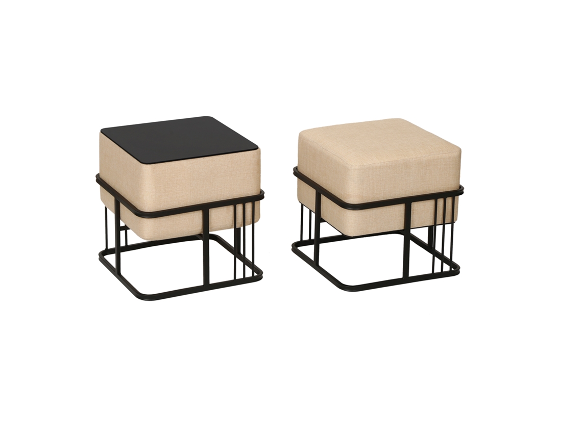 Conjunto de 2 Pufs Apilables Cuadrados Multifunción Beige [EN.CASA]