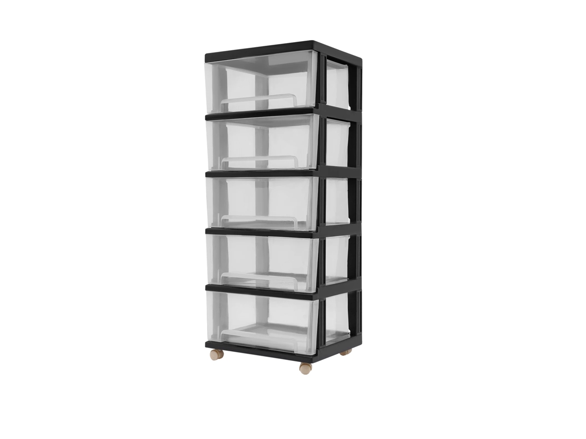 Organizador de almacenamiento, 5 cajones, diseño duradero, negro.